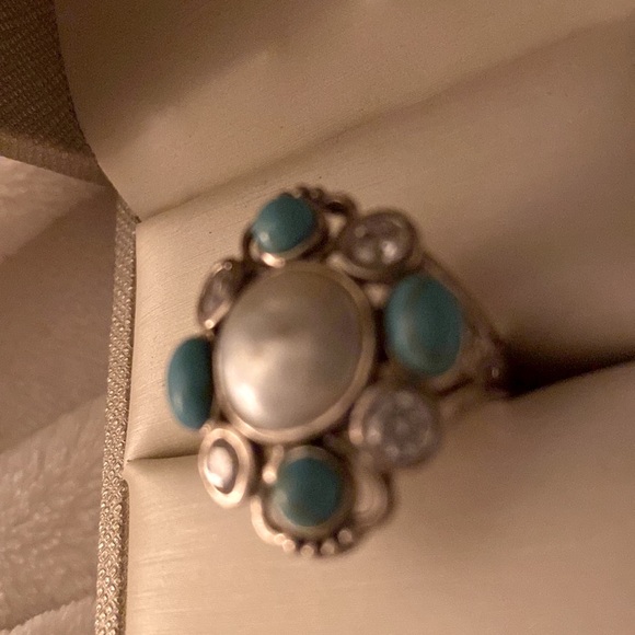 Turquoise freshwater pearl sterling silver ring - Picture 4 of 9